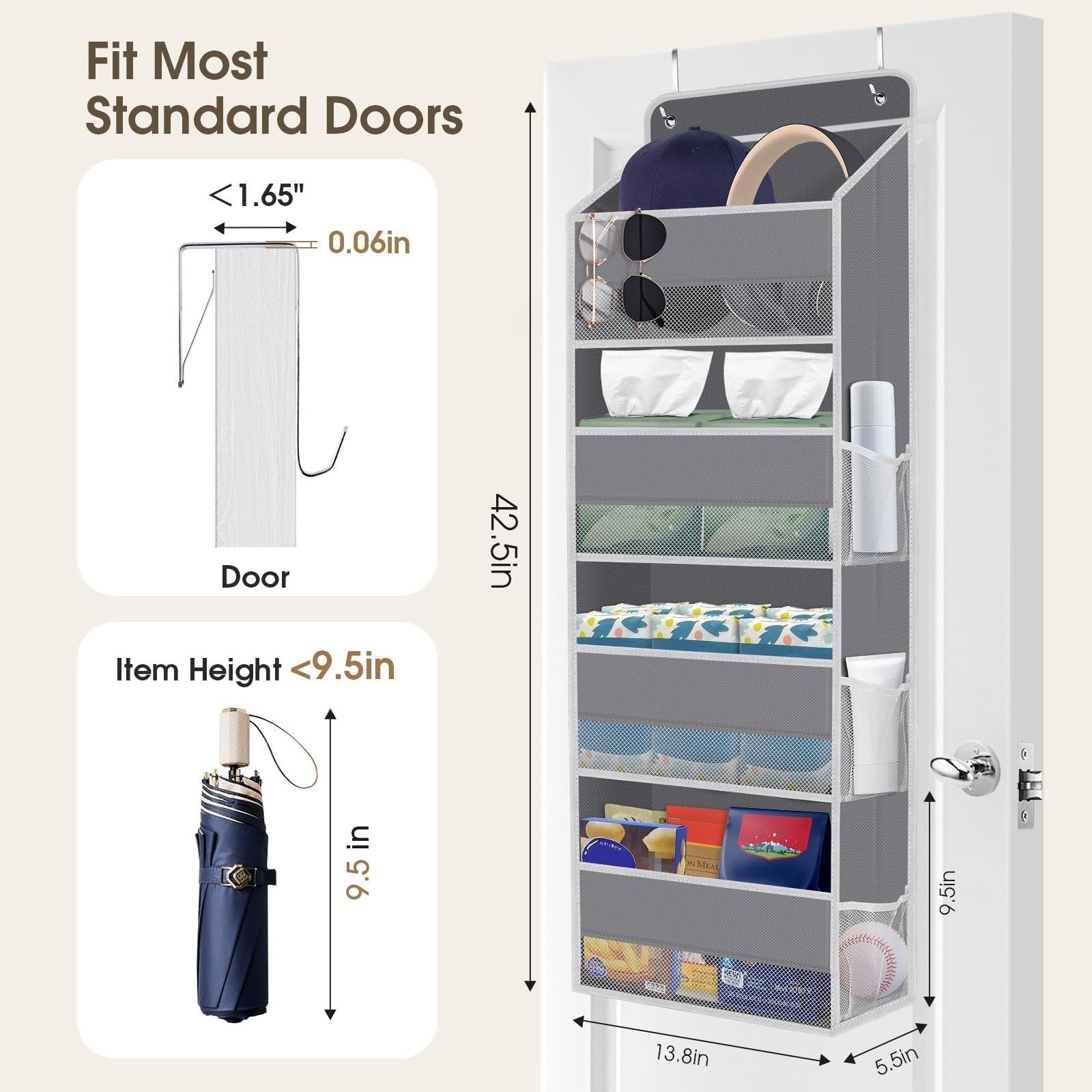 1 Pack Over The Door Organizer, Hanging Storage Organizer with Clear Window.