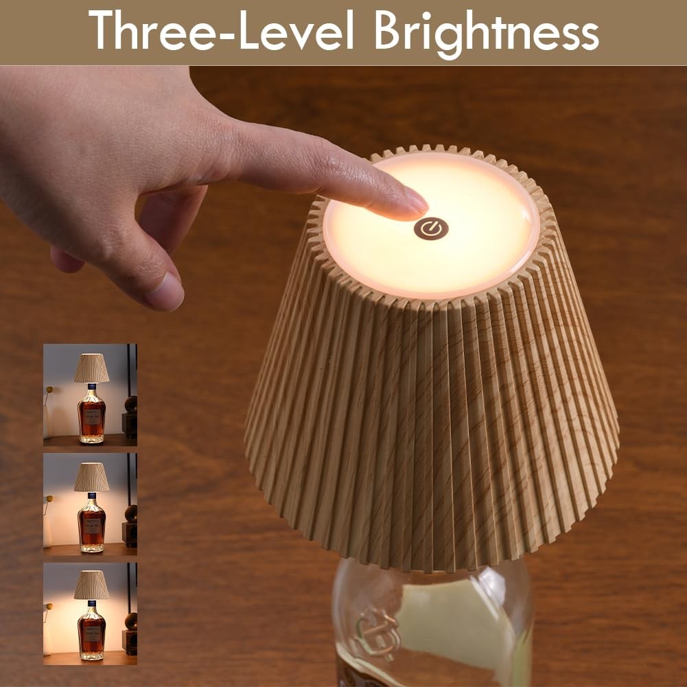Wireless Bottle Lamp 3 Level Brightness Rechargeable Cordless Bar Table Light