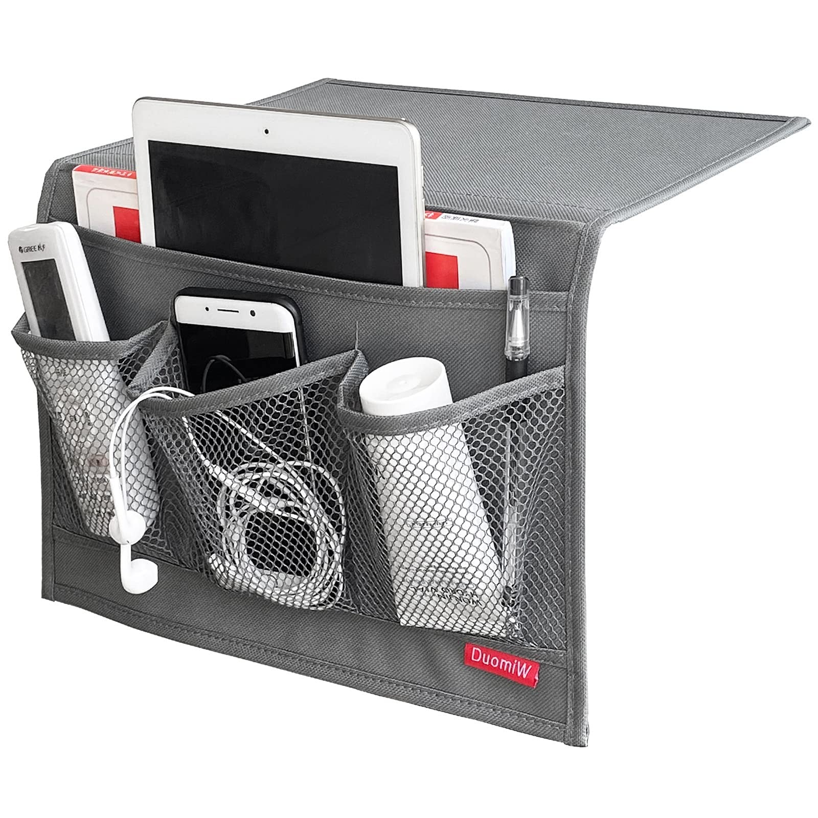 Bedside Storage Organizer Caddy for Bed Sofa Remote Phone Tablet Magazines Gray