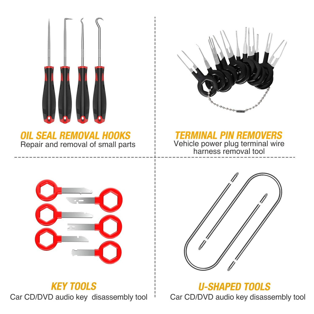 GOOACC 40PCS Trim Removal Tool Kit Clip Pliers Hook Set Car Panel Tool