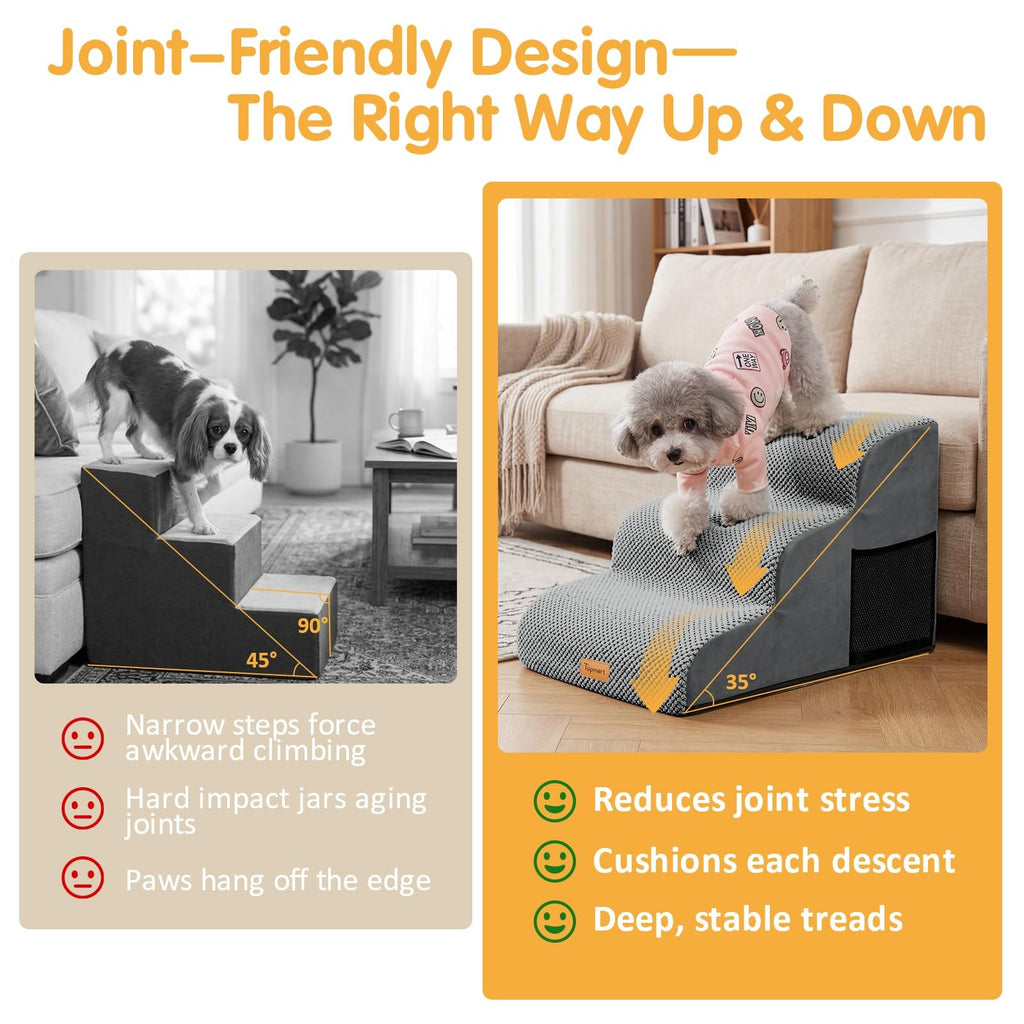 3 Tiers Foam Dog Ramps/Steps ,Non-Slip Pet Steps Extra Wide Deep Dog Stairs.