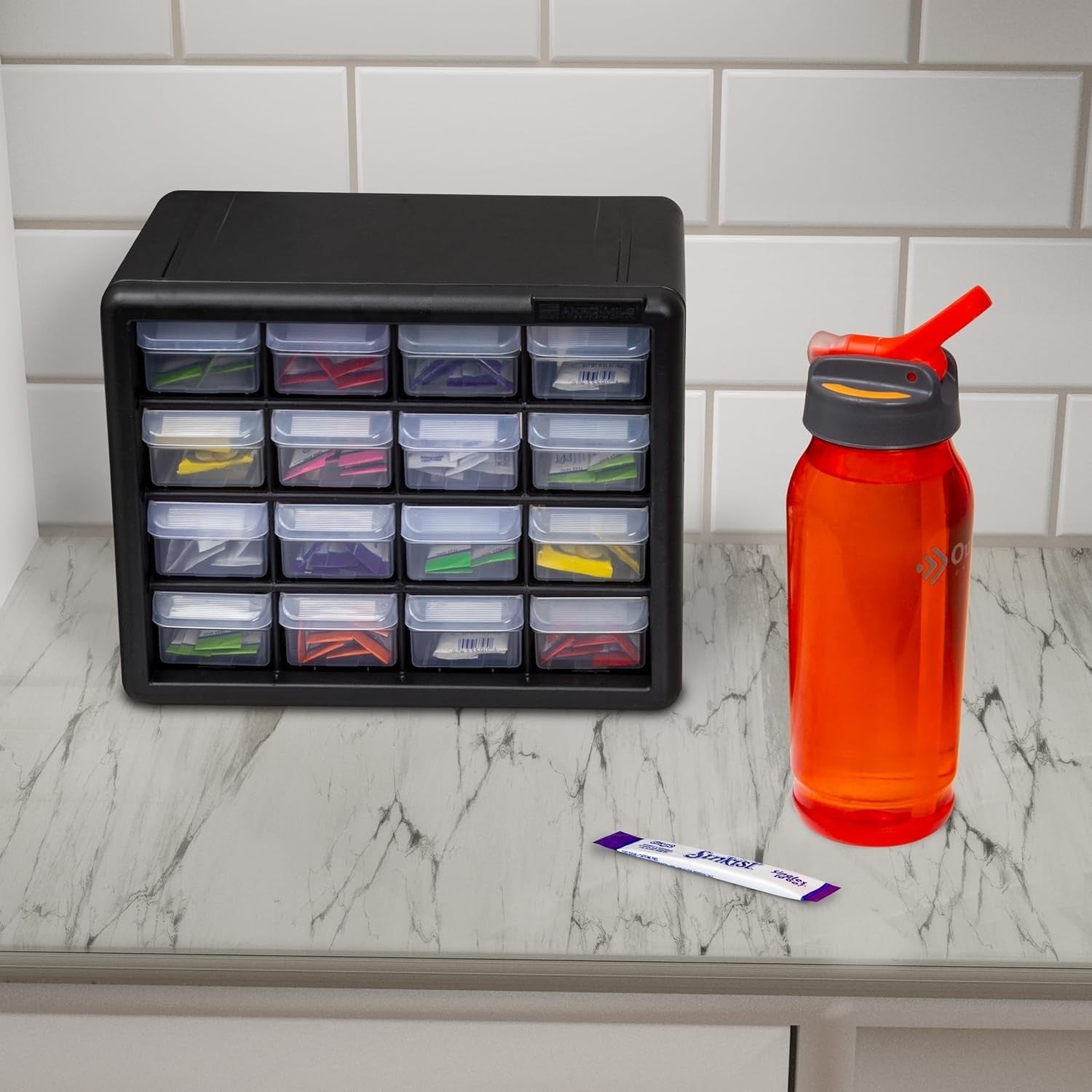 16-Drawer Plastic Drawer Storage Cabinet for Garage Organization, Beads, Makeup