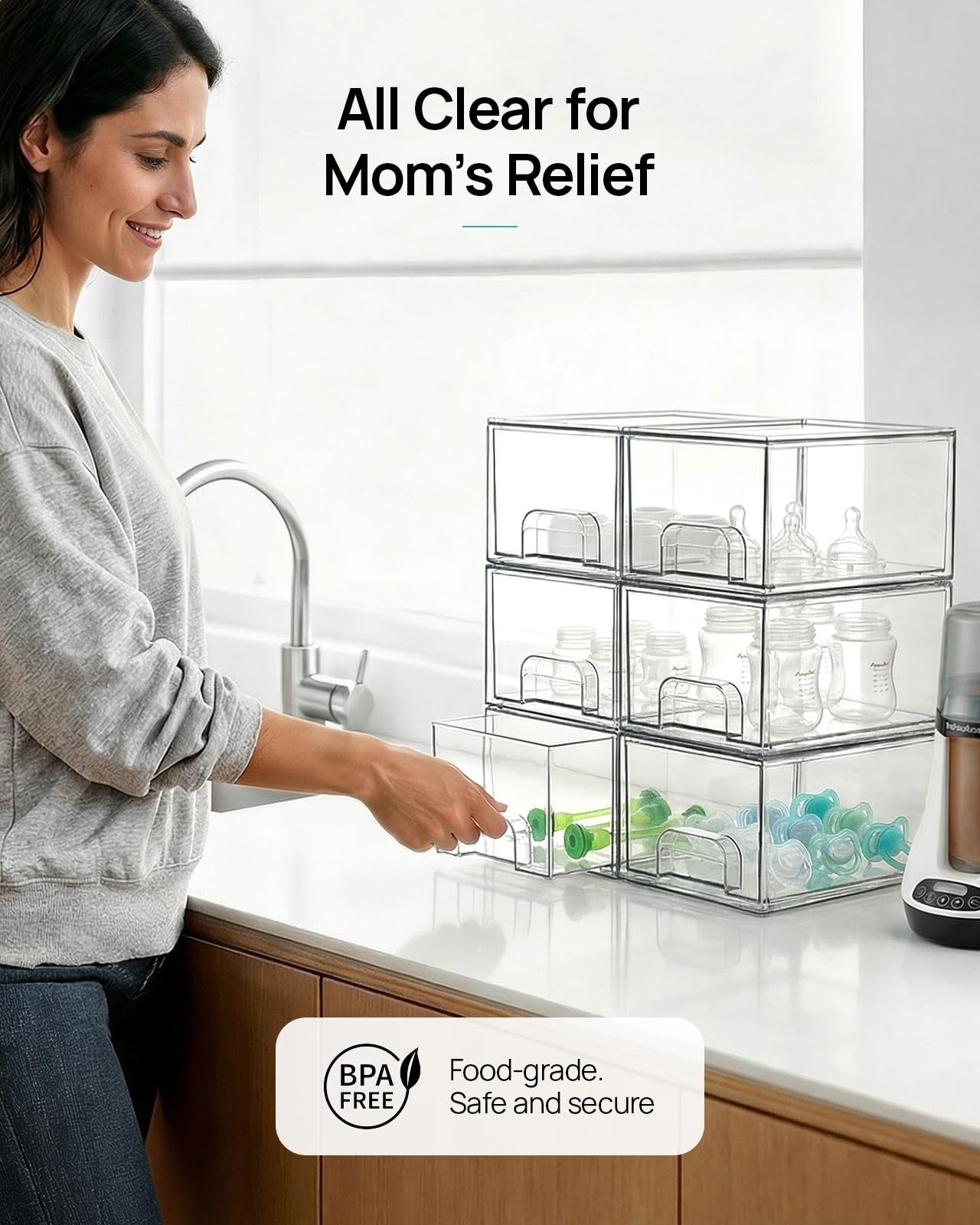 4 Pack Small Clear Stackable Storage Drawers, Acrylic Bathroom Makeup Organizer