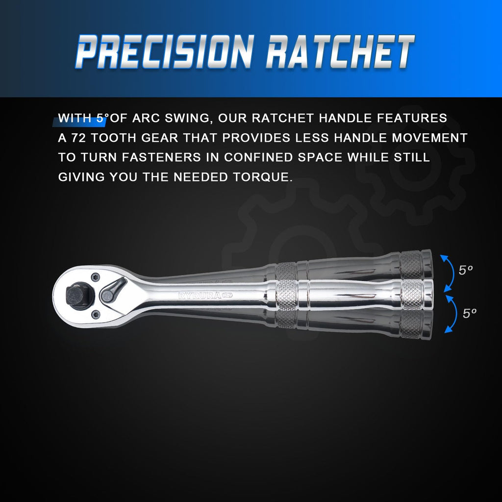 Ryrura 3-IN-1 Ratchet Handle,1/4",3/8",1/2 '' Drive- Wrench 72-Tooth Reversible