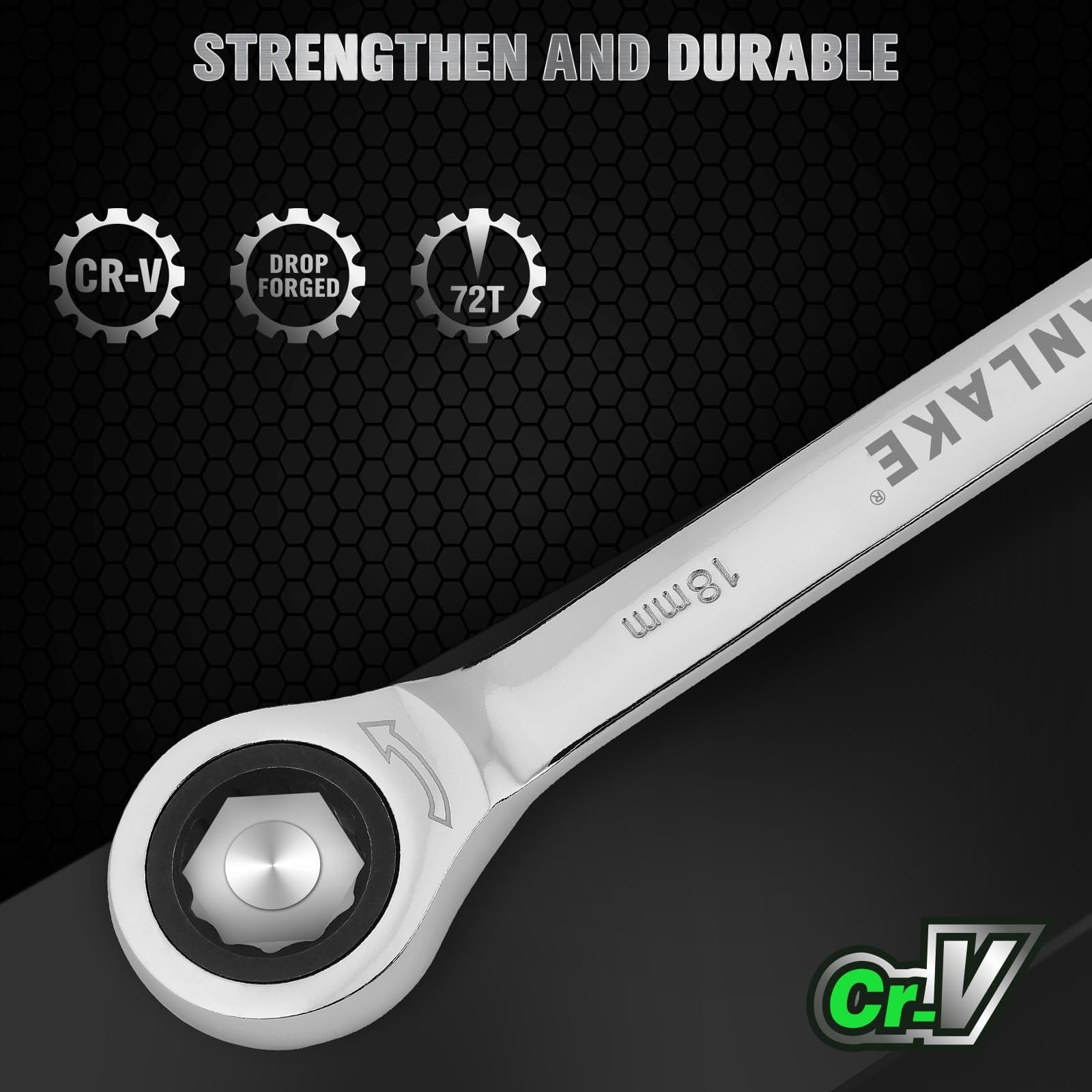 12PC Ratchet Wrench Set 6-18mm Metric 72-Tooth CR-V Steel w/ Organizer