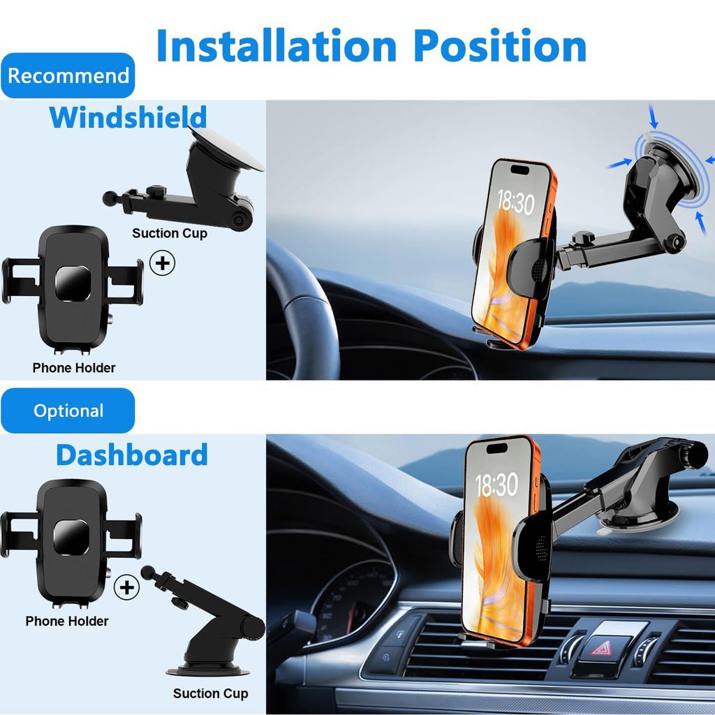 Car Phone Holder [2026 Updated Suction Cup] Long Arm 360°Rotation Phone Mount