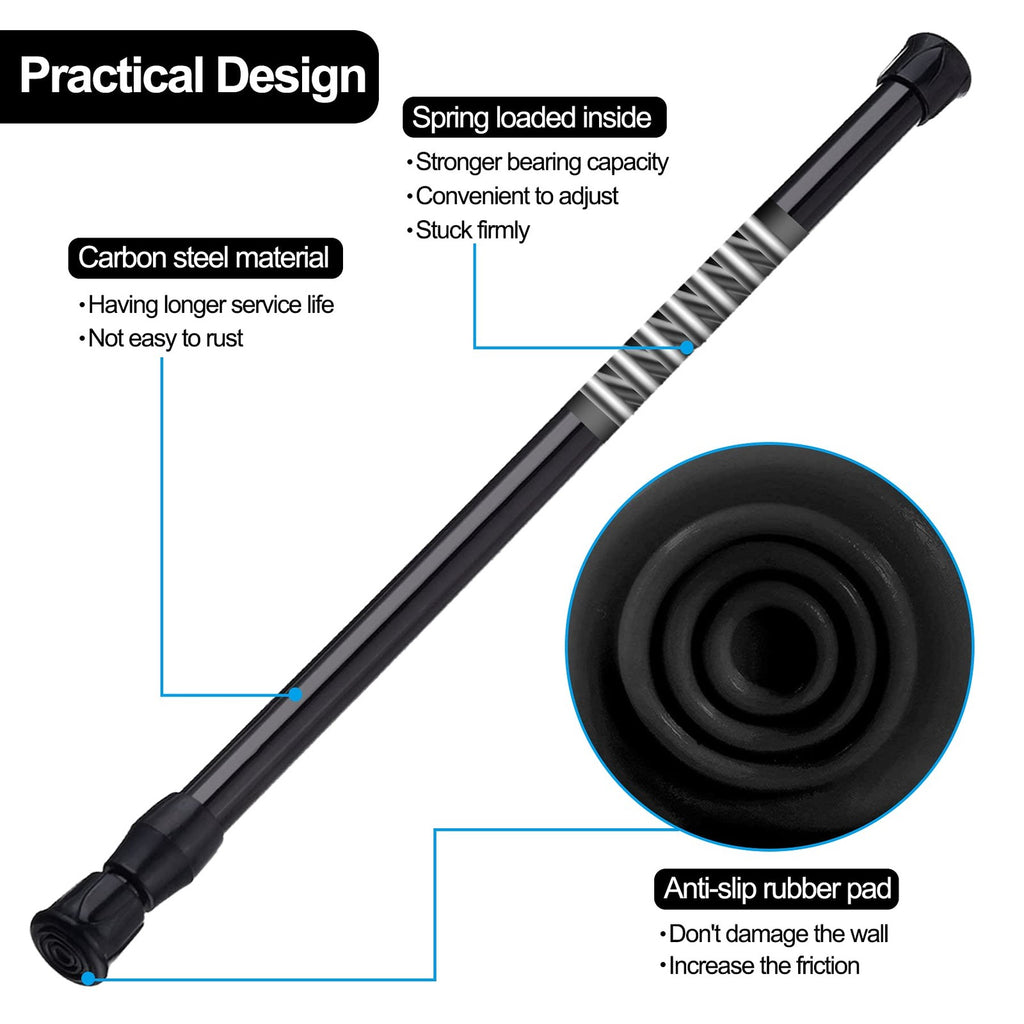 6 Pack Adjustable Tension Rods 15.7-28 Inch Black Cupboard Refrigerator Bars