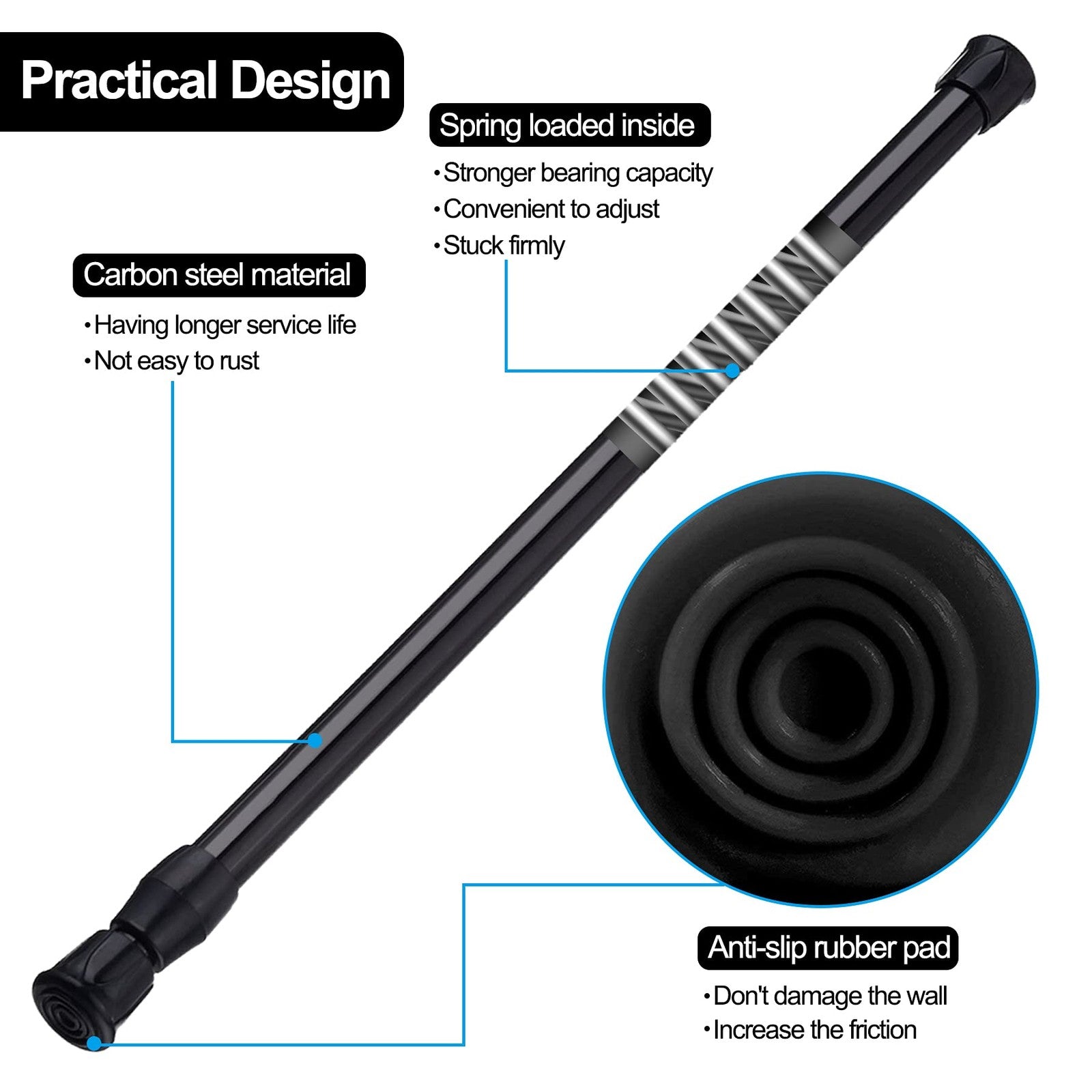 6 Pack Adjustable Tension Rods 15.7-28 Inch Black Cupboard Refrigerator Bars