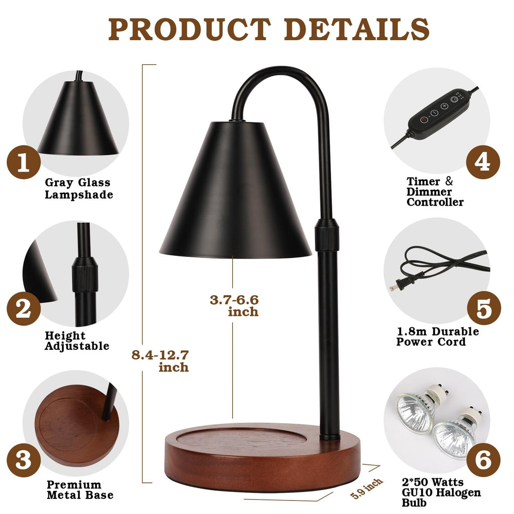 Candle Warmer Lamp Dimmable Timer Adjustable Height Wax Melt Home Decor
