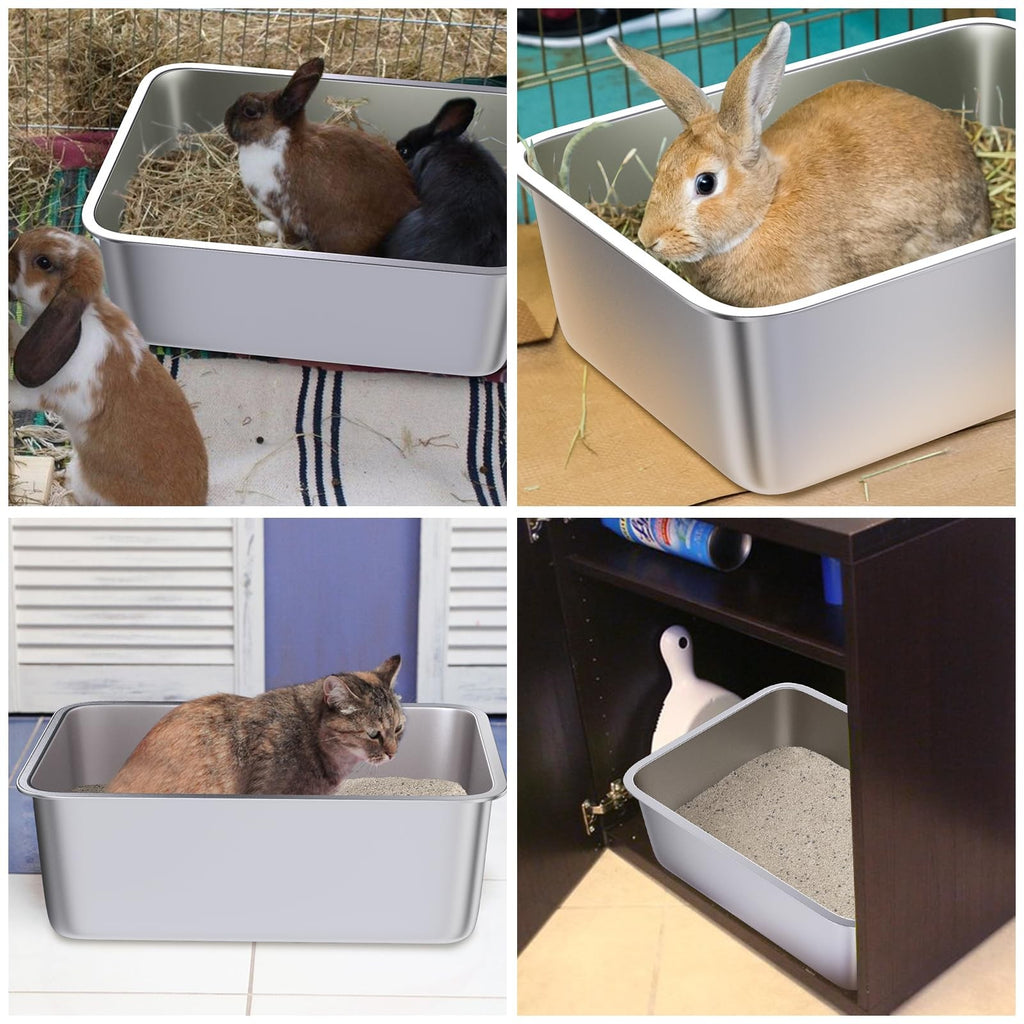 Stainless Steel Cat Litter Box 17.7"x13.7"x6" Non Stick Odor Control Indoor