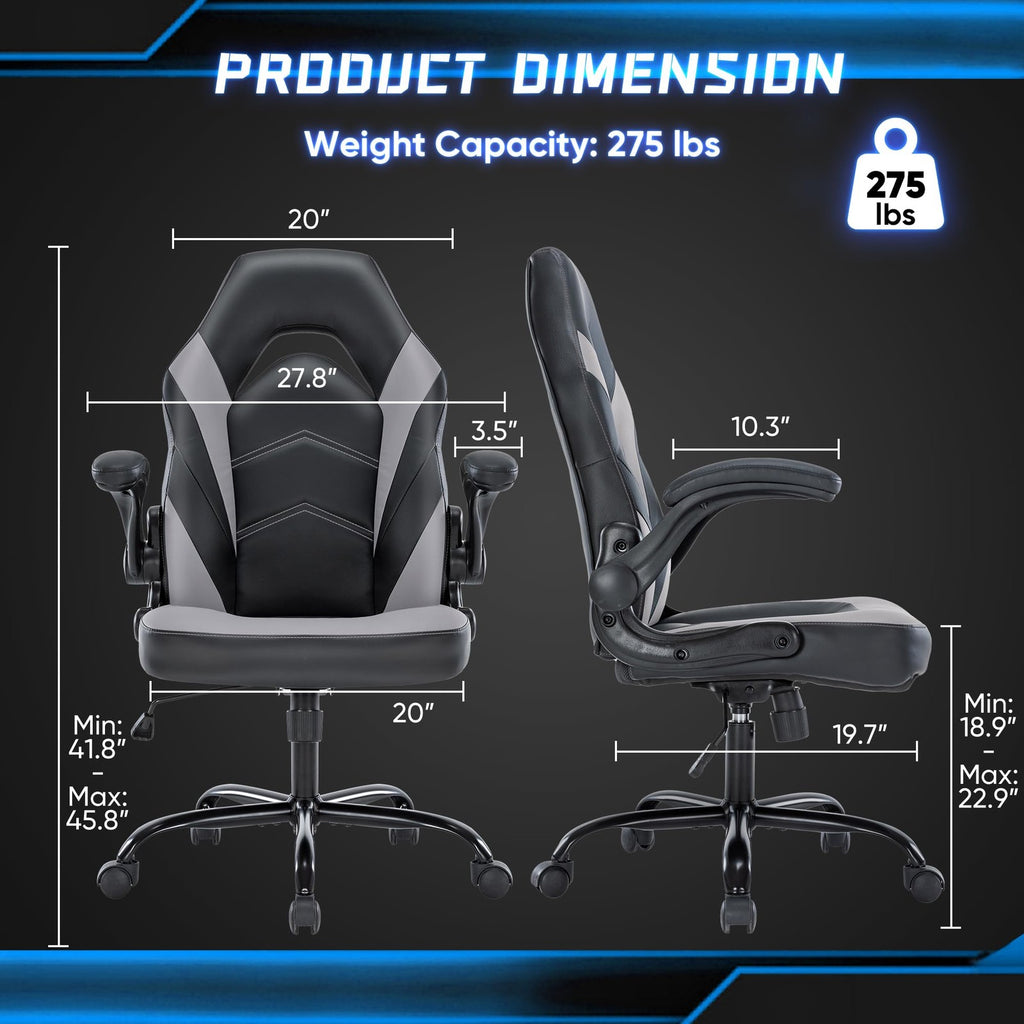 OLIXIS Big & Tall Ergonomic Office Chair PU Leather Flip-Up Arms Home Desk