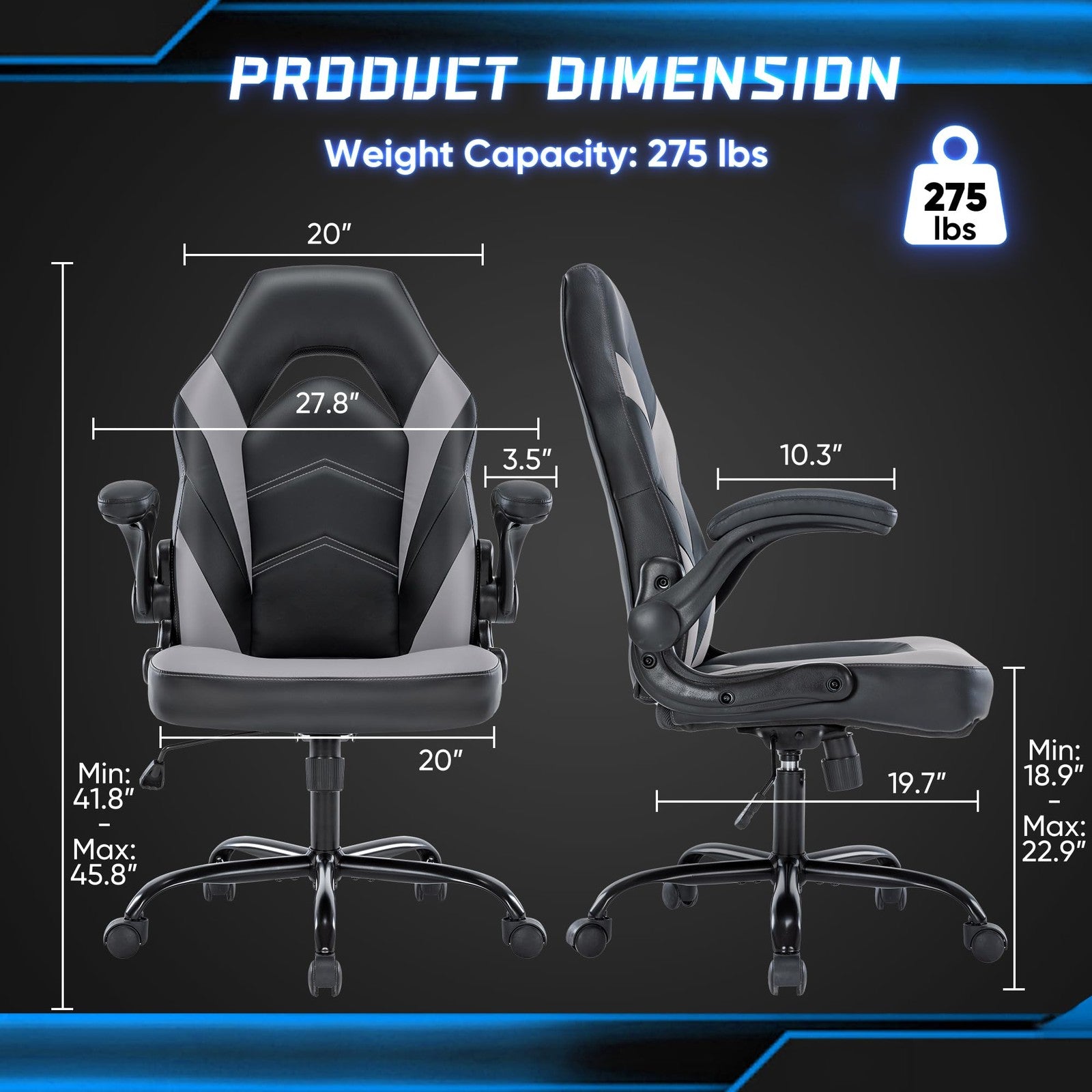 OLIXIS Big & Tall Ergonomic Office Chair PU Leather Flip-Up Arms Home Desk