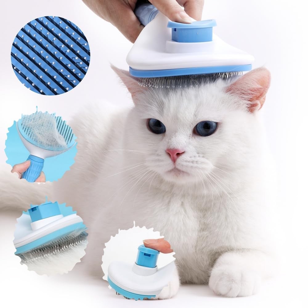JRKOETY Cat Brush Self Cleaning Ergonomic Handle, Slicker Cat Brush with Release