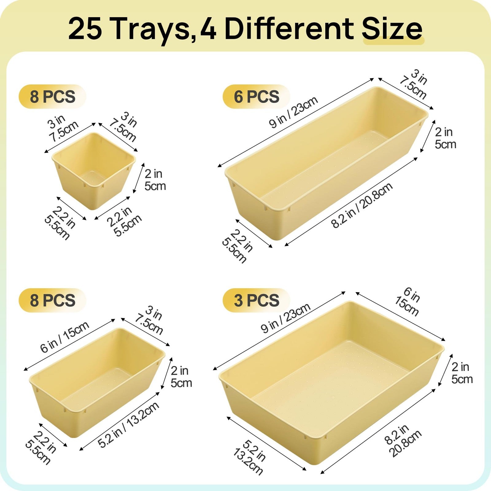 25 PCS Plastic Drawer Organizers Set 4-Size Versatile Bathroom and Vanity Drawer
