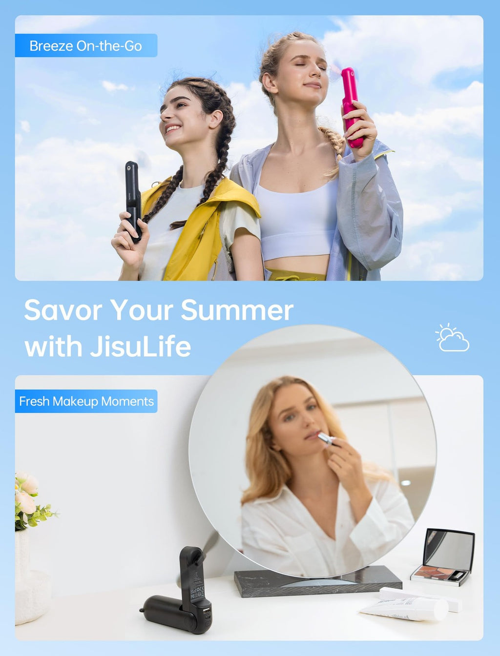 3 IN 1 Handheld Mini Fan  Portable Fan & Power Bank & Flashlight 19H Max Cooling