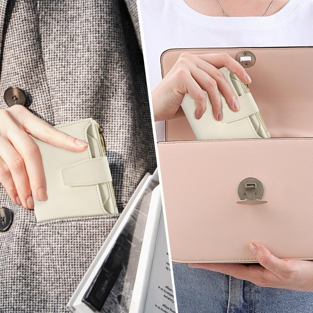 Airkit RFID Blocking Small Leather Wallet Women Compact Card Holder off white