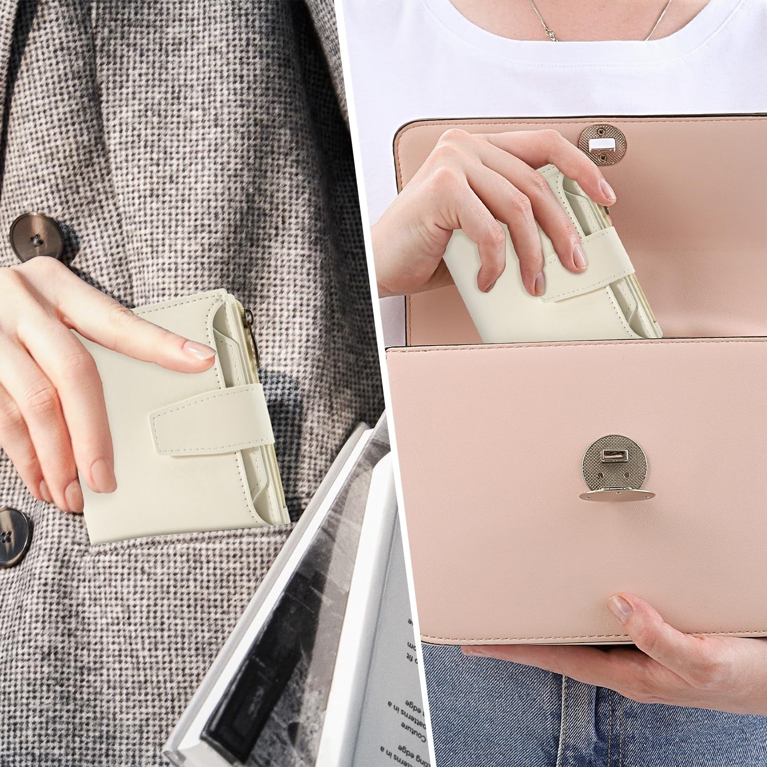 Airkit RFID Blocking Small Leather Wallet Women Compact Card Holder off white