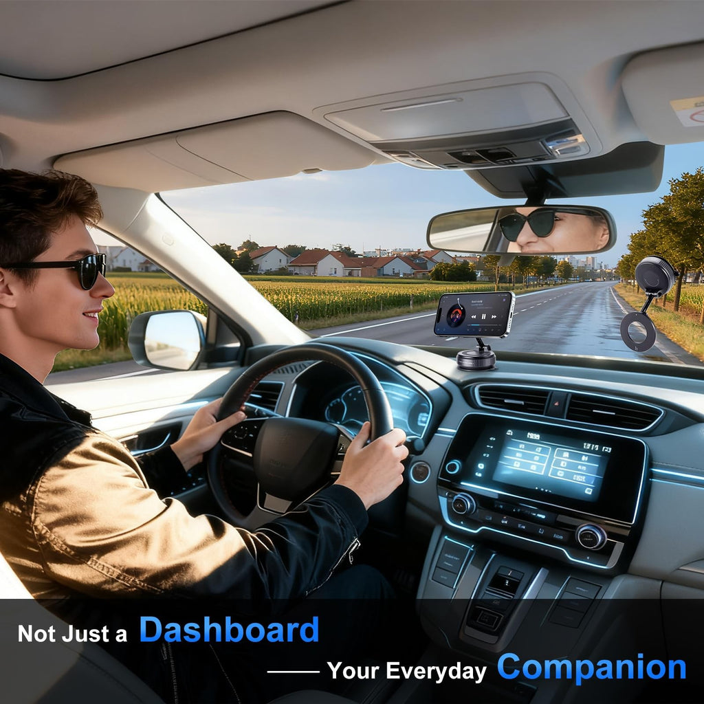 Magnetic Car Phone Mount Vacuum Suction 360 Rotation , Dashboard - Windshield