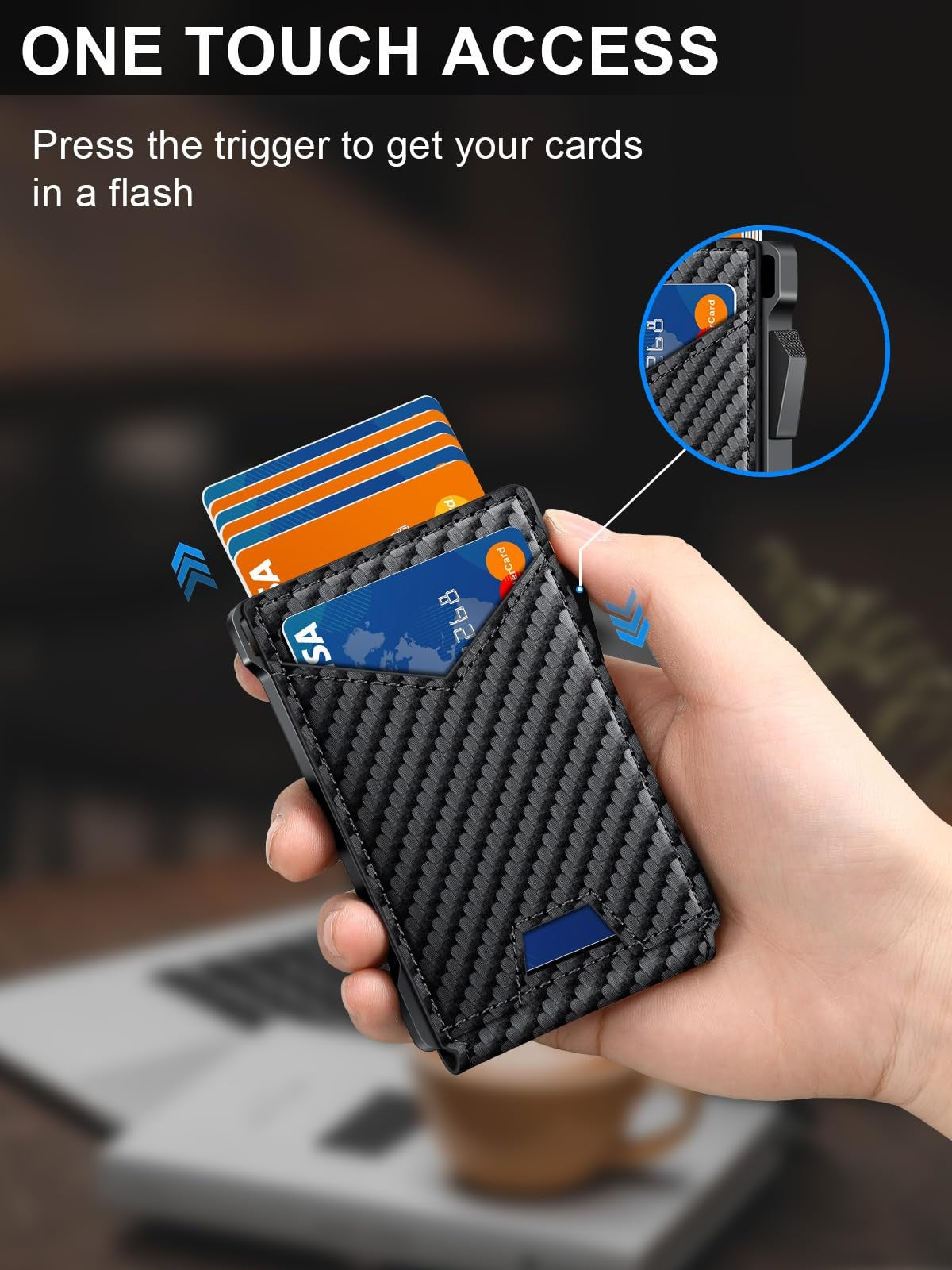 RFID Pop Up Wallet for Men Slim Bifold Card Holder Money Clip Front Pocket