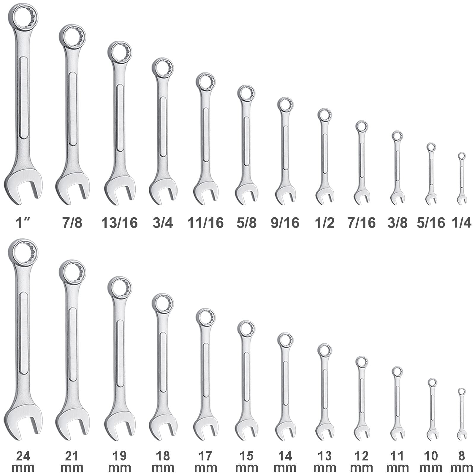 24-Pc SAE & Metric Combination Wrench Set 1/4"-1" & 8-24mm w/ Roll-Up Pouch CR-V