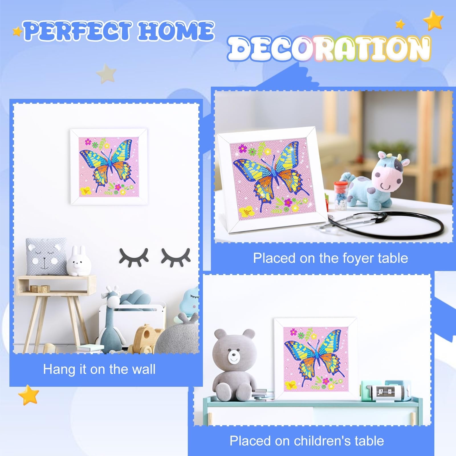 Diamond Art Kit for Kids Crafts Painting Set w Frame Gems DIY Kit for Girls 8-12