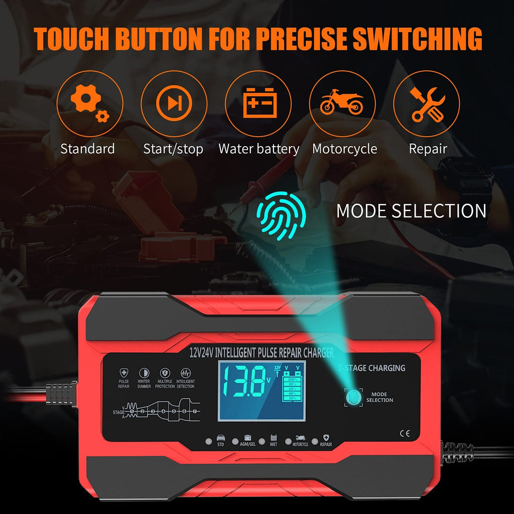 YONHAN Battery Charger 10-Amp 12V and 24V Fully-Automatic Smart Car Battery