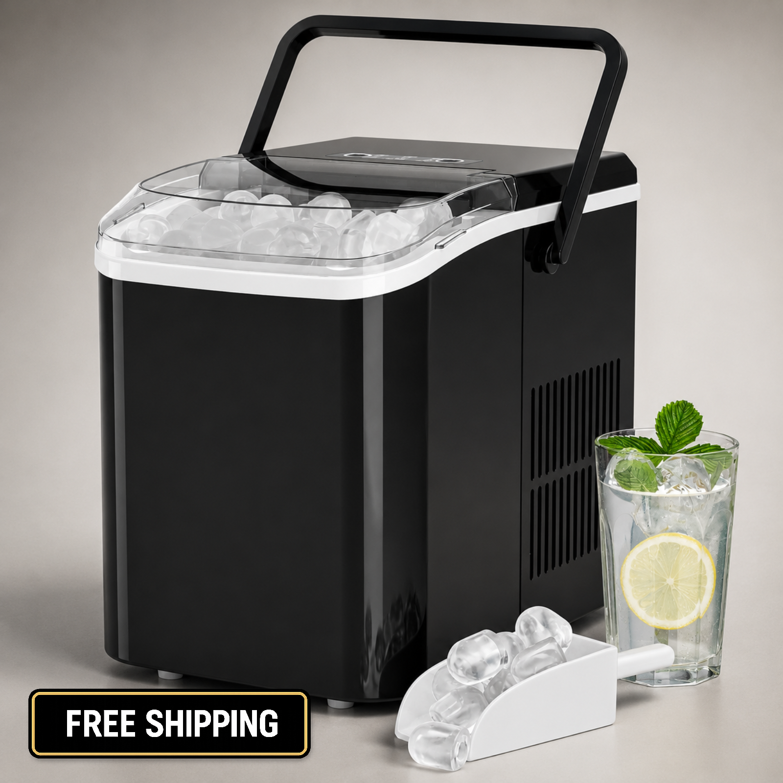 Portable Countertop Ice Maker 26lb/24H 9 Bullet Ice Cubes Basket Scoop Black