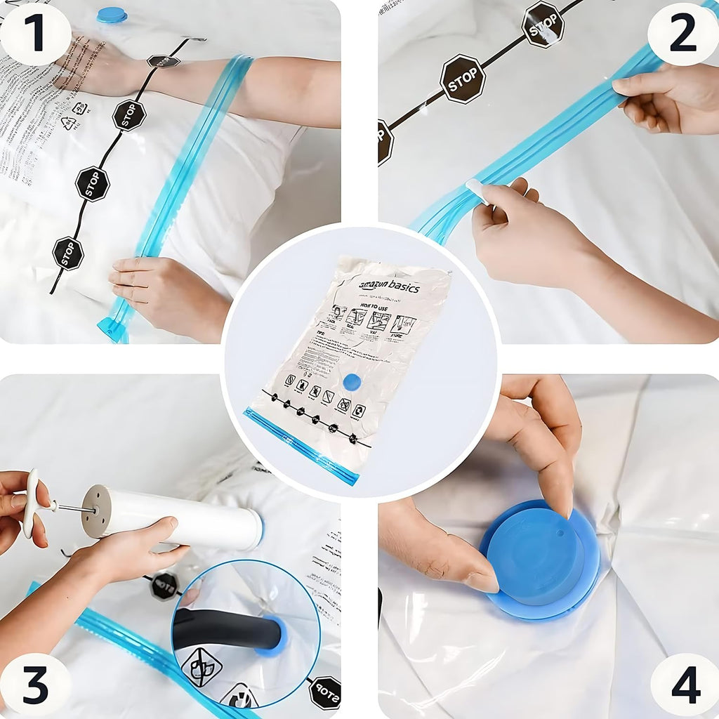 12 Vacuum Storage Bags w/ Hand Pump 3 S/M/L/Jumbo Space Saver Compression