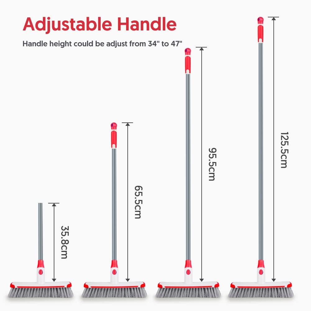 Floor Scrub Brush with Long Handle, Scrubbing Brush Squeegee Broom for Cleaning