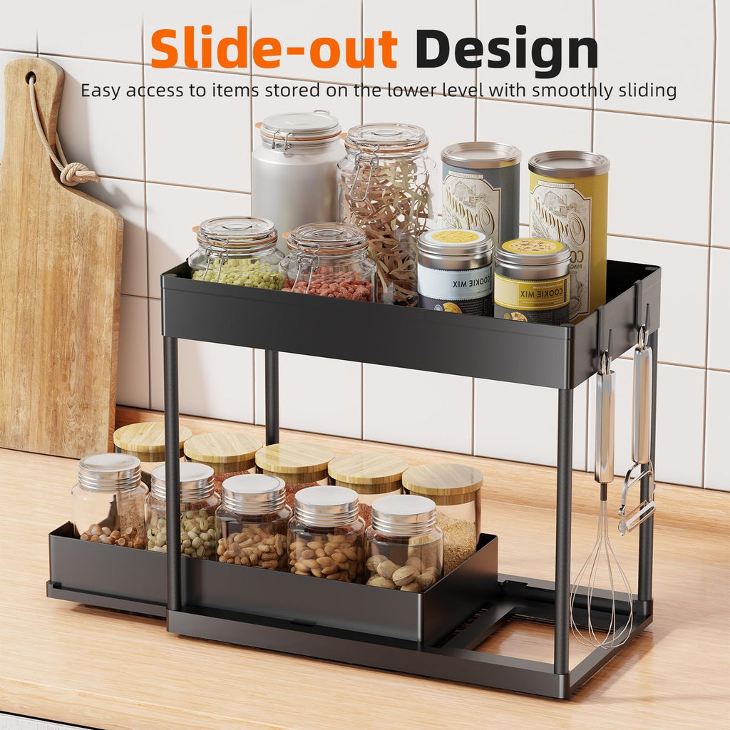 2 Pack Under Sink Organizer Pull Out Cabinet Storage 2 Tier