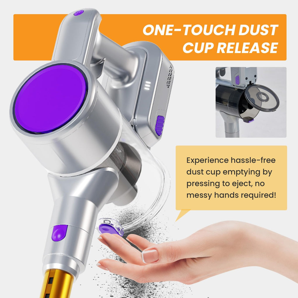 NEWBULIG Cordless Stick Vacuum LED Display Self-Standing Pet Hair Cleaner