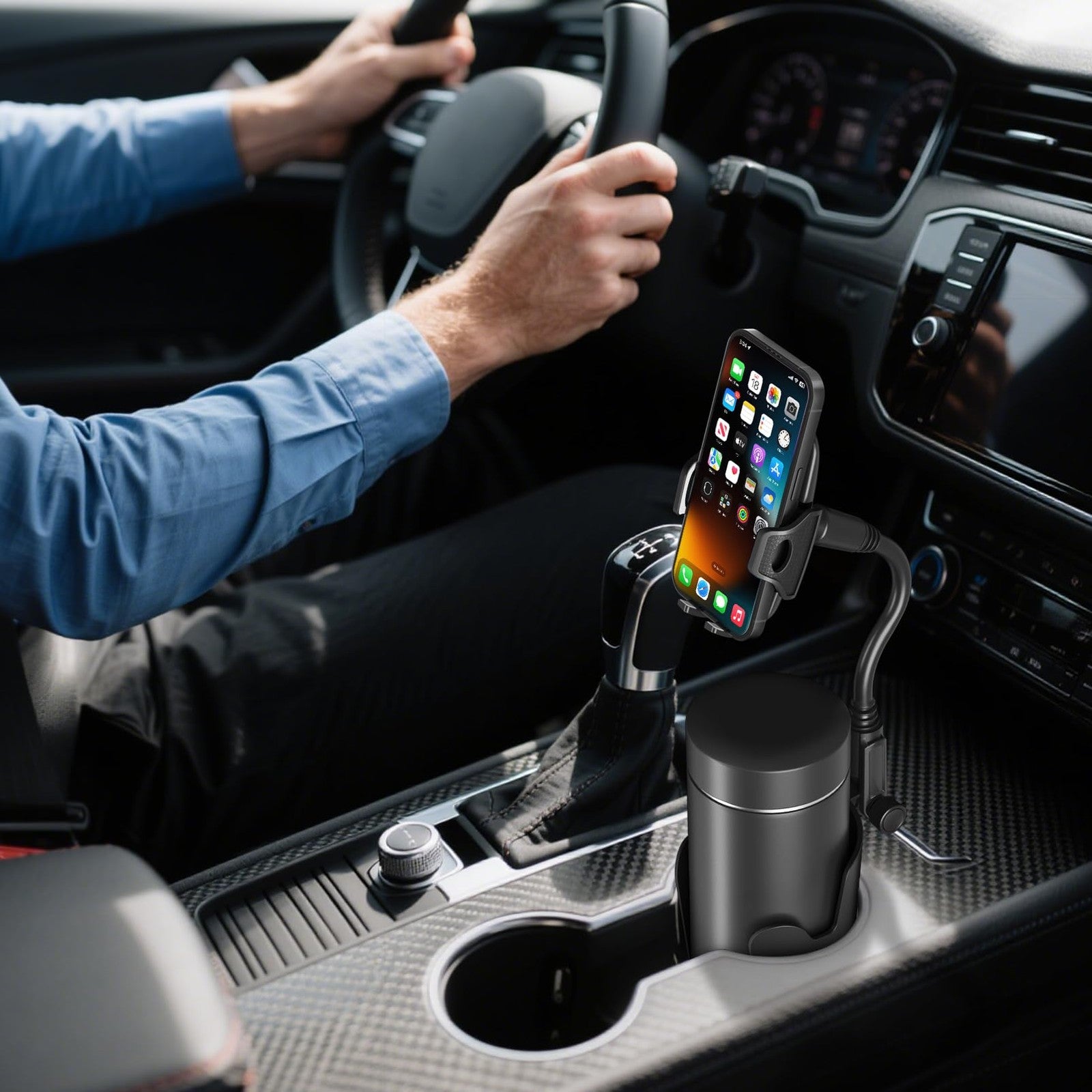 Cup Holder Phone Mount 8in Gooseneck Fits 2.5-4.5in Cup Holders 4-7in Phones