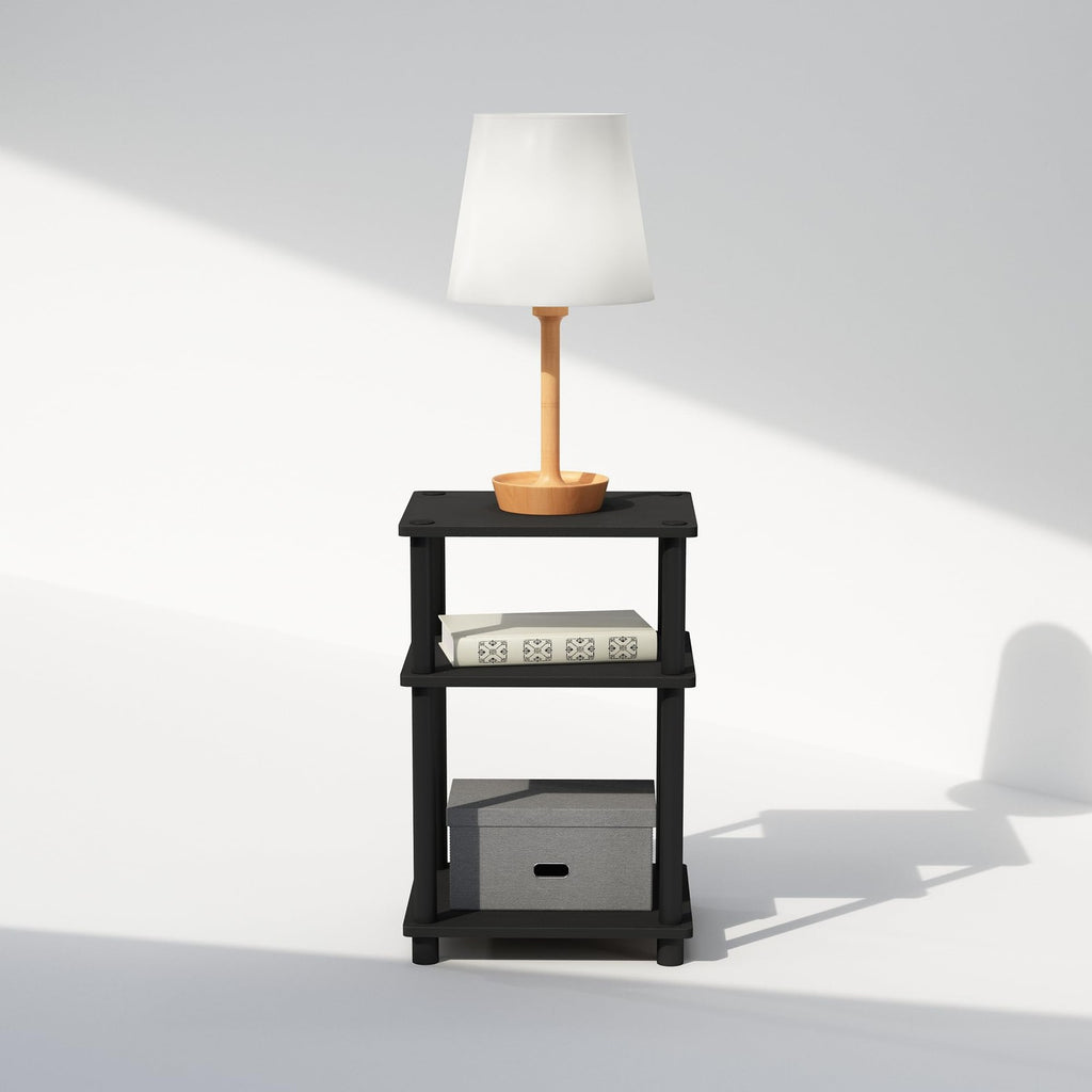 Furinno 3-Tier Nightstand Open Storage End Table Americano Black Plastic Poles