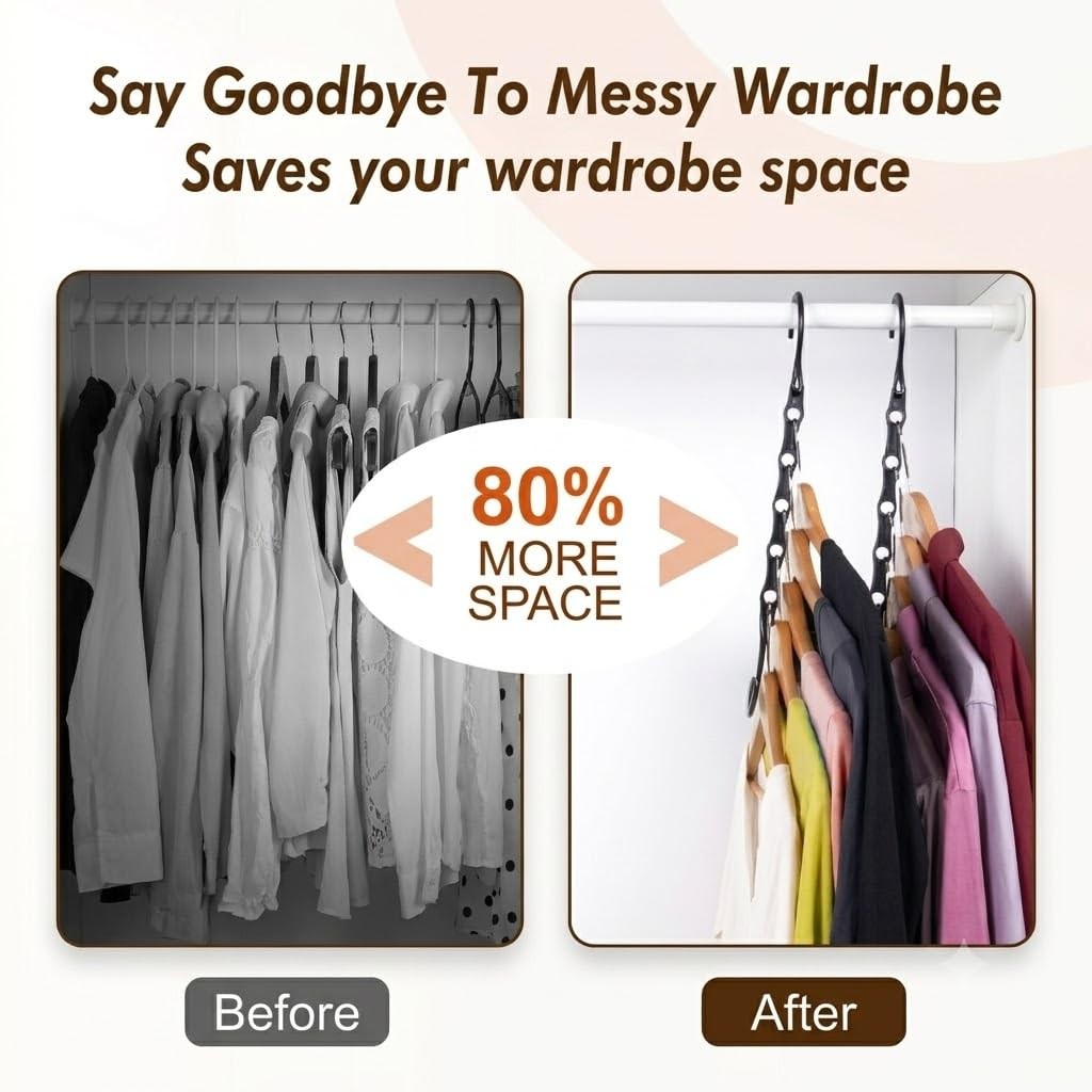 10 Pack Space Saving Cascading Hanger Organizers 5 Hole Black Closet Storage
