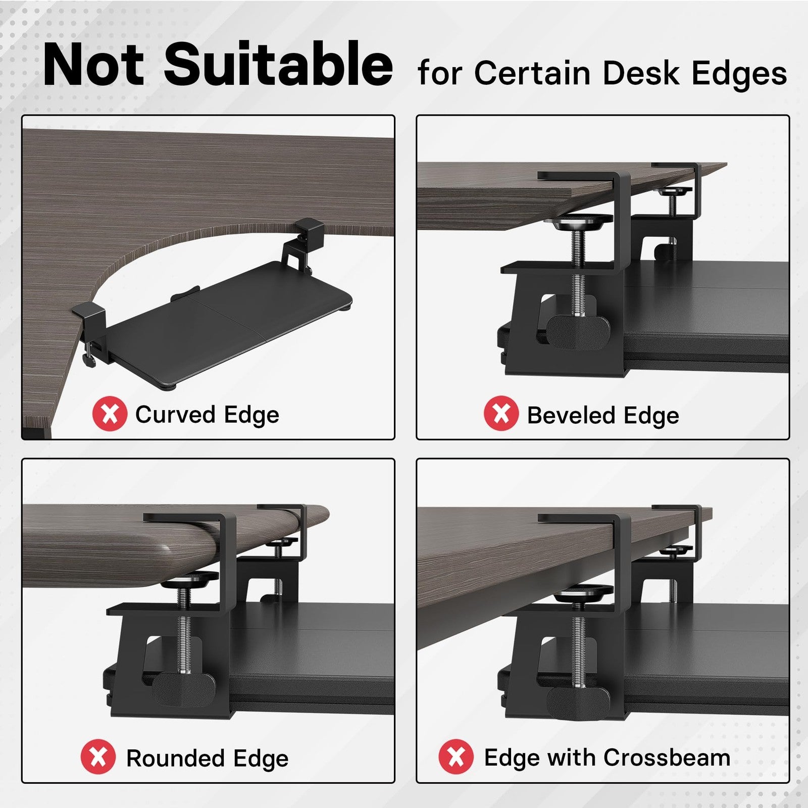 BONTEC Under Desk Keyboard Tray 25.6x11.8in Pull Out Drawer C-Clamp Mount Black