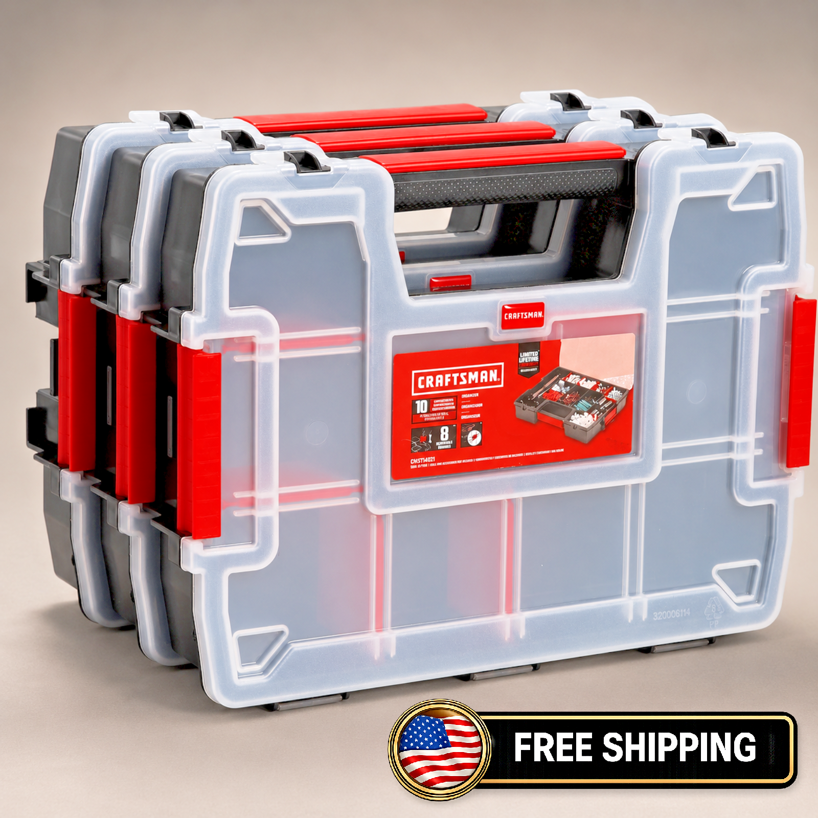 CRAFTSMAN 3-Pack 10-Compartment Small Parts Organizer Cases CMST60964M
