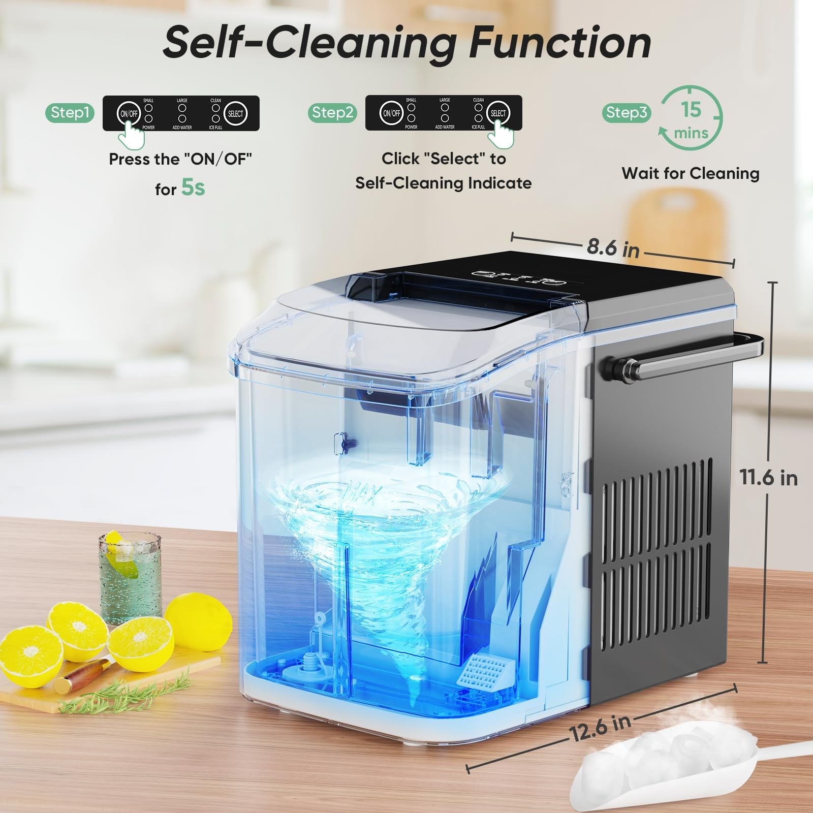 Portable Countertop Ice Maker 26lbs Daily 9 Cubes in 6 Mins Self Clean