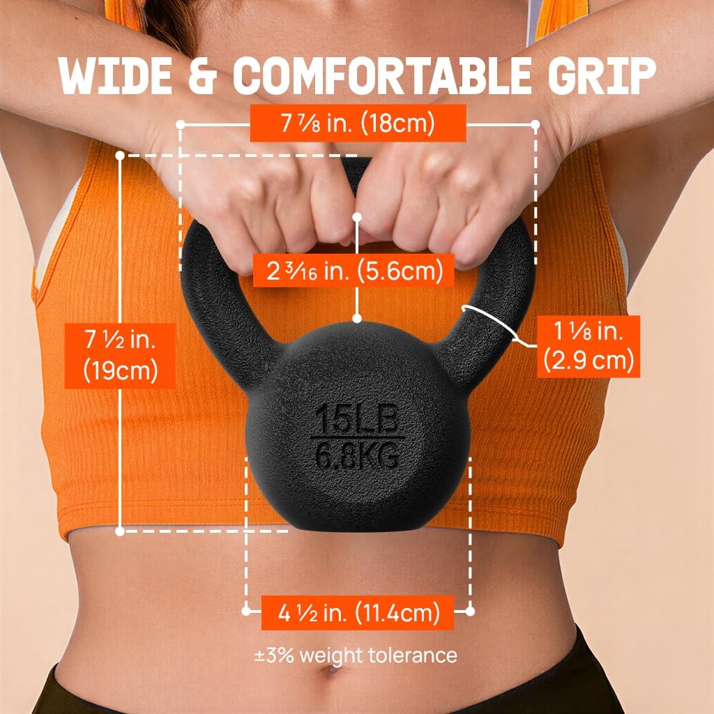 Yes4All Cast Iron Kettlebell Set of 2 15 lb Each 30 lb Total Strength Training