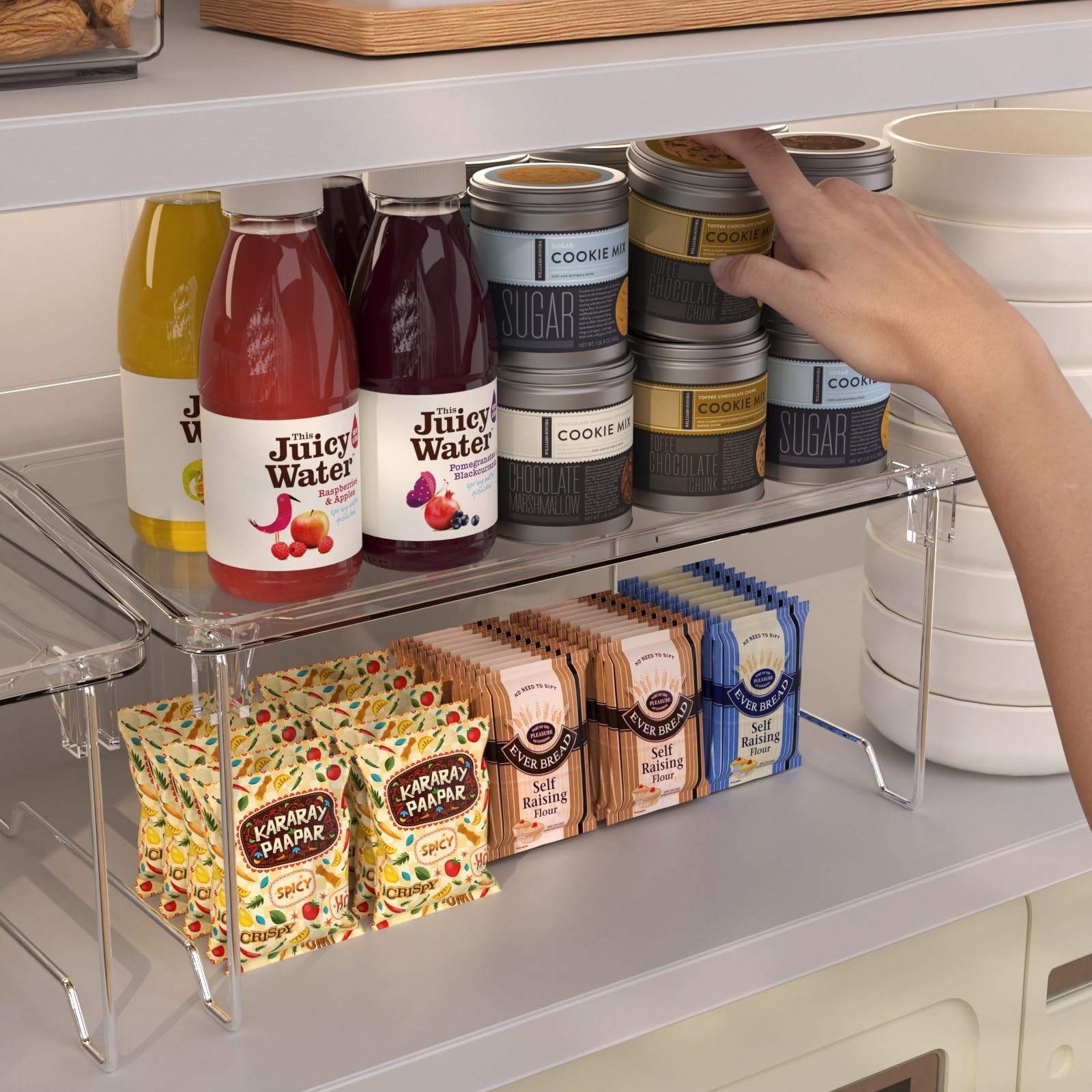 STARLATTA 2 Pcs Cabinet Organizer Shelf, Stackable Kitchen Counter Shelves,