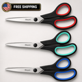 iBayam 3-Pack 8" Heavy Duty Scissors 2.5mm Sharp Blades Comfort Grip