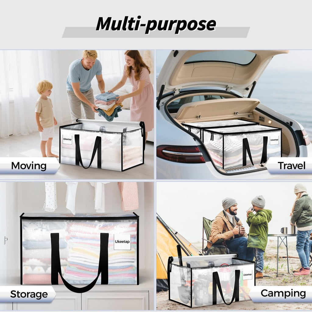 8 Pack Extra Large Heavy Duty Moving Bags Clear Storage Bins with Lids Reinforce