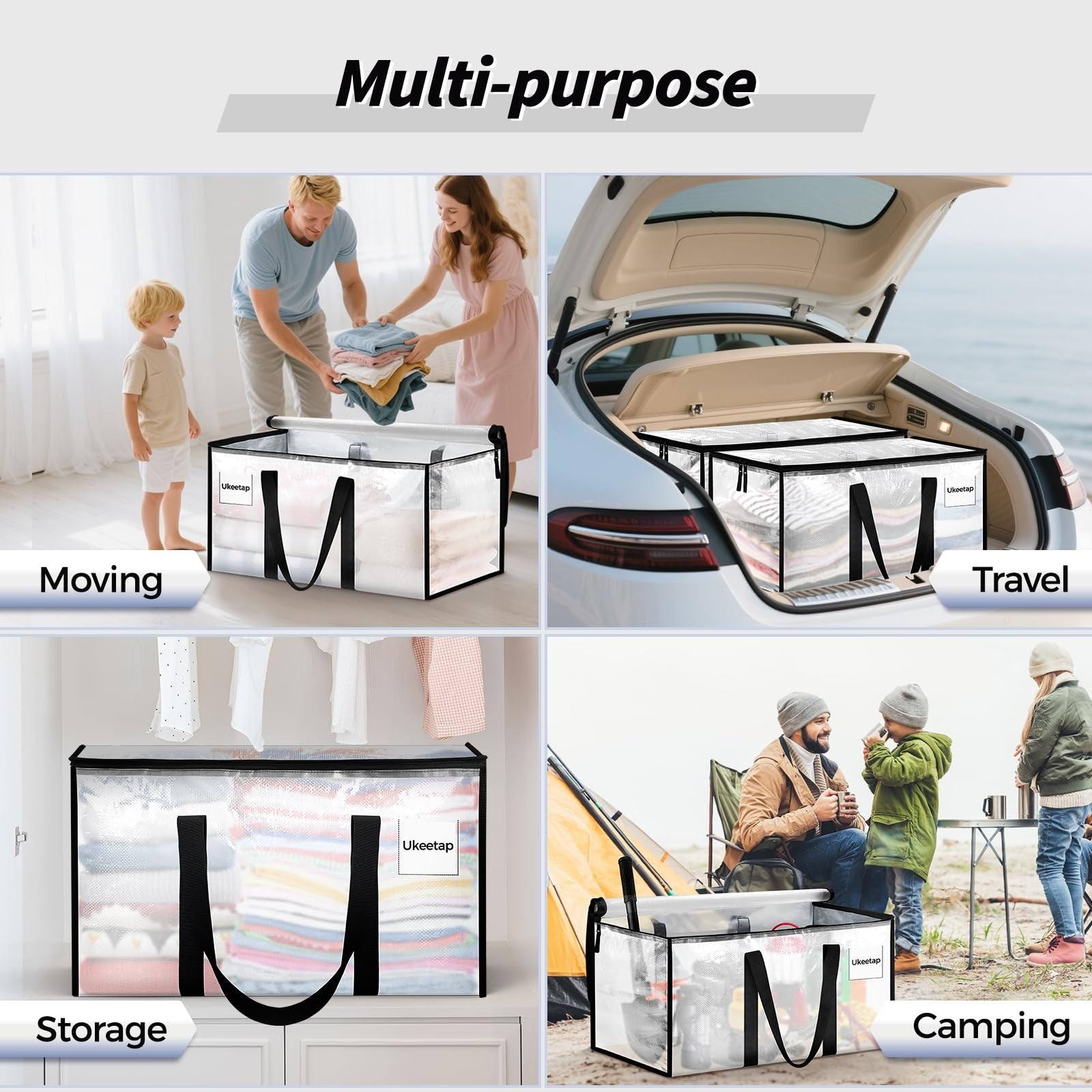 8 Pack Extra Large Heavy Duty Moving Bags Clear Storage Bins with Lids Reinforce