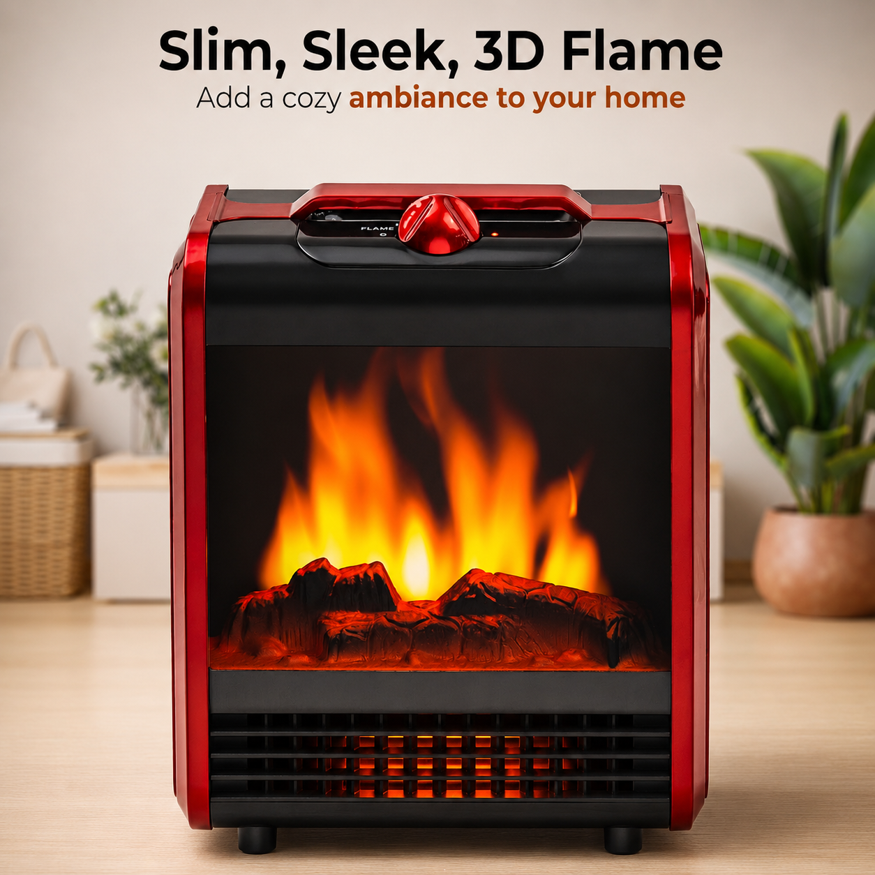 Comfort Zone Electric Mini Fireplace Space Heater with Realistic 3D Flame.
