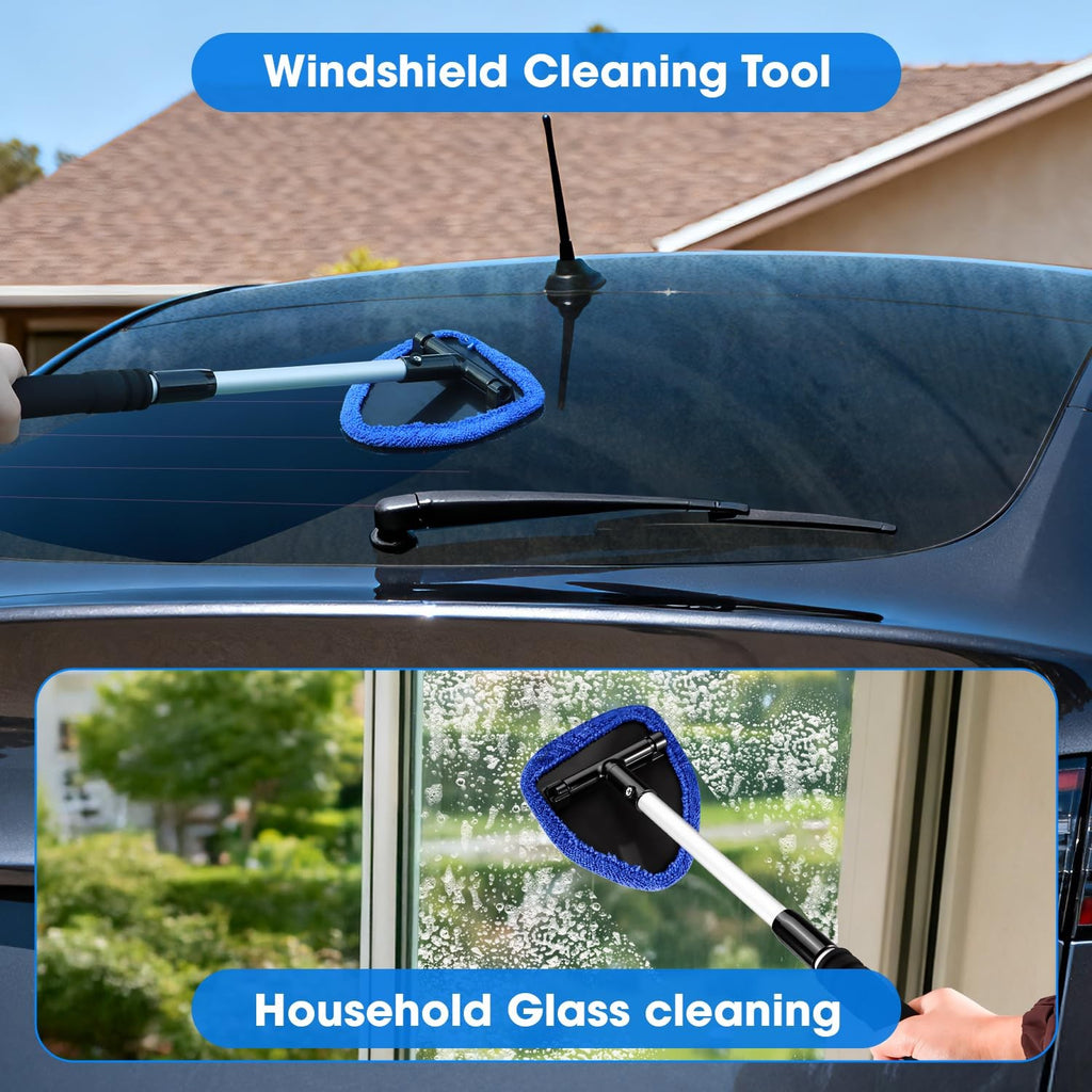 Car Windshield Cleaner Tool Kit Extendable Handle 3 Pads Auto Glass Cleaner