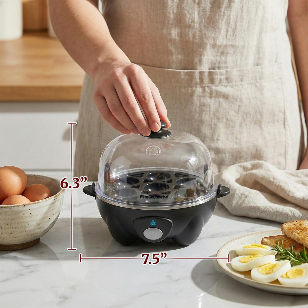 Elite Gourmet Rapid Egg Cooker 7 Egg Boiler Poacher Omelet Maker Black