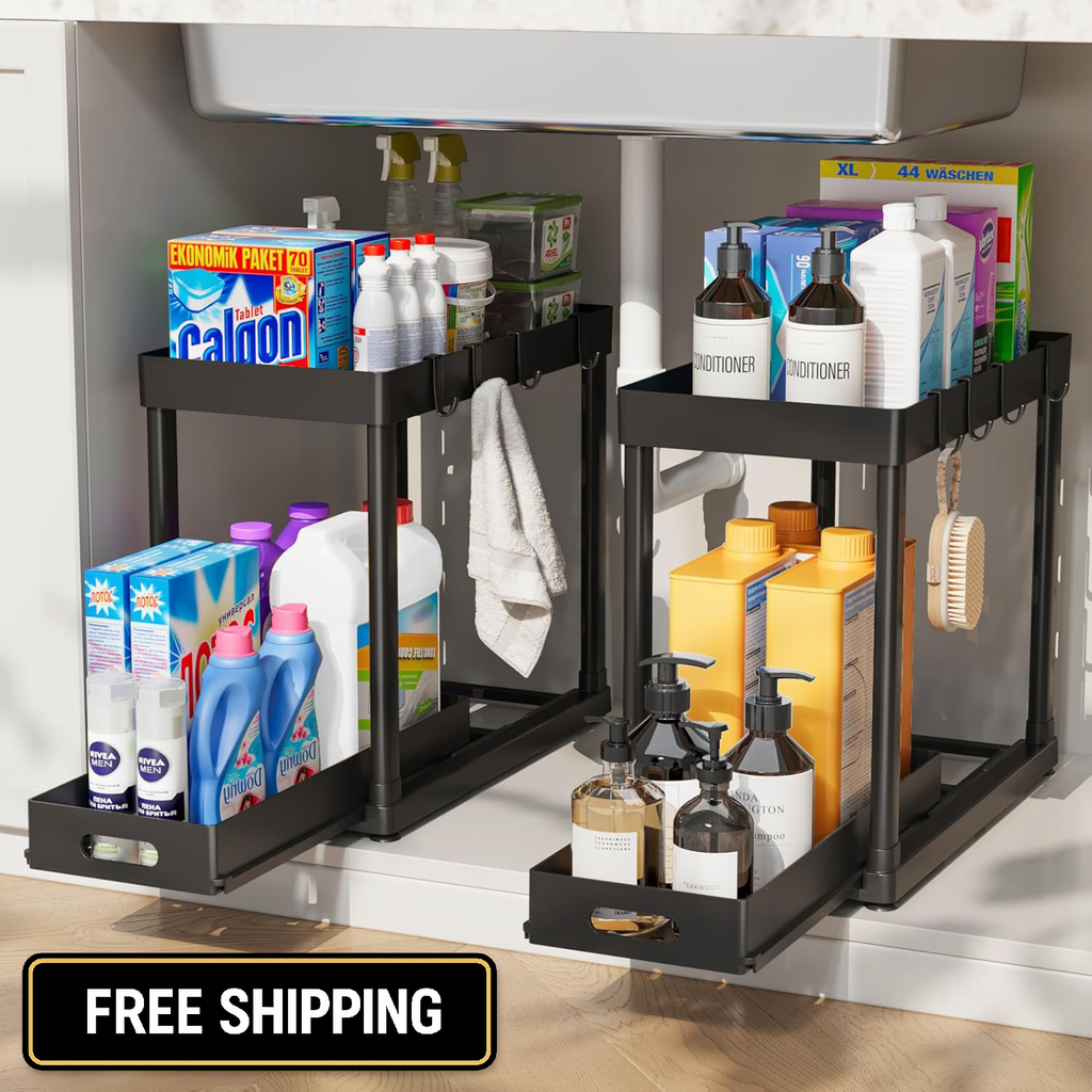 2 Pack Pull-Out Storage Organizers Under Sink Organizer and Storage for Bathroom