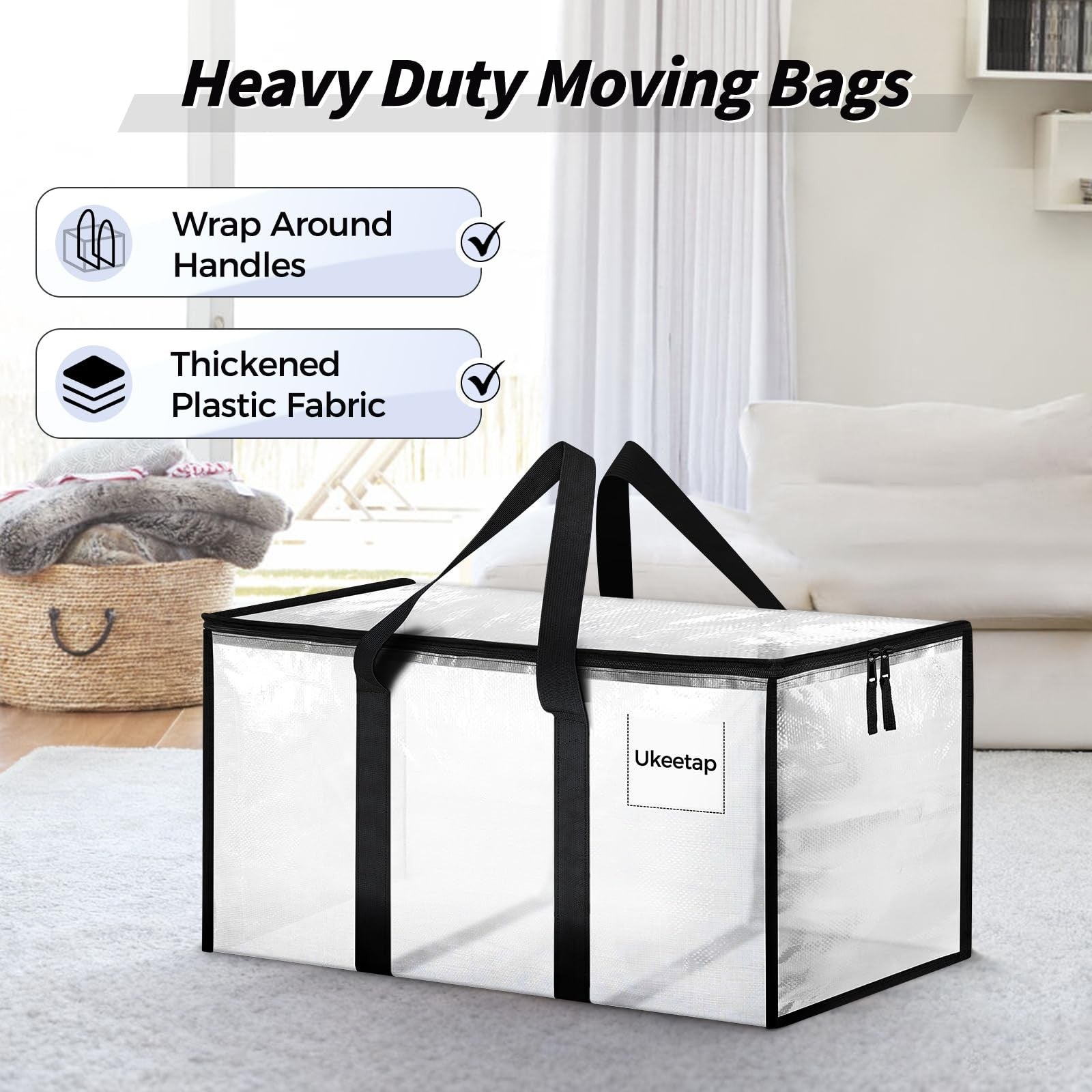 8 Pack Extra Large Heavy Duty Moving Bags Clear Storage Bins with Lids Reinforce