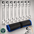 Metric Flex Head Ratcheting Wrench Set 8-Pc 9-17mm 72-Tooth CR-V