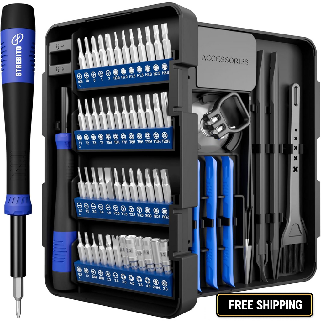 STREBITO Small Precision Screwdriver Set 64-piece with Torx, Triwing, Pentalobe,