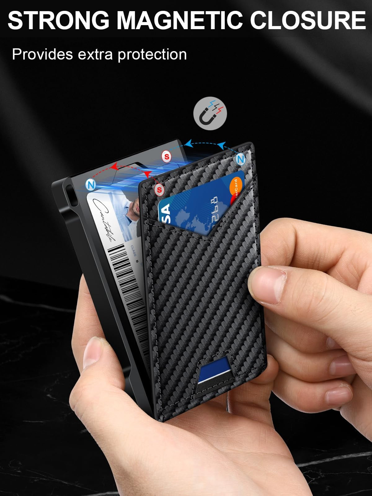 RFID Pop Up Wallet for Men Slim Bifold Card Holder Money Clip Front Pocket